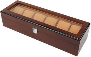 - 6 Watches Slots Luxury Jewelry Storage Organizer Bracelet Tray Wooden Watch Display Case Glass Top, Lockable Metal Buckle Large Watch Box accounting overrun engraving stereotype aristocrat for Men 