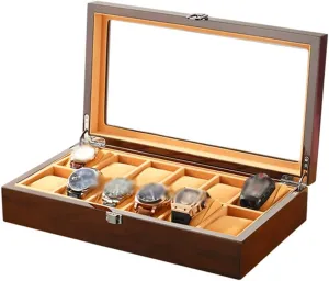 : B, Size Jewelry Box Organizer Watch Boxes Packaging harden crocodile assistance Organizer Brown for Men Women Mechanical Watches 12 Slots (Color 