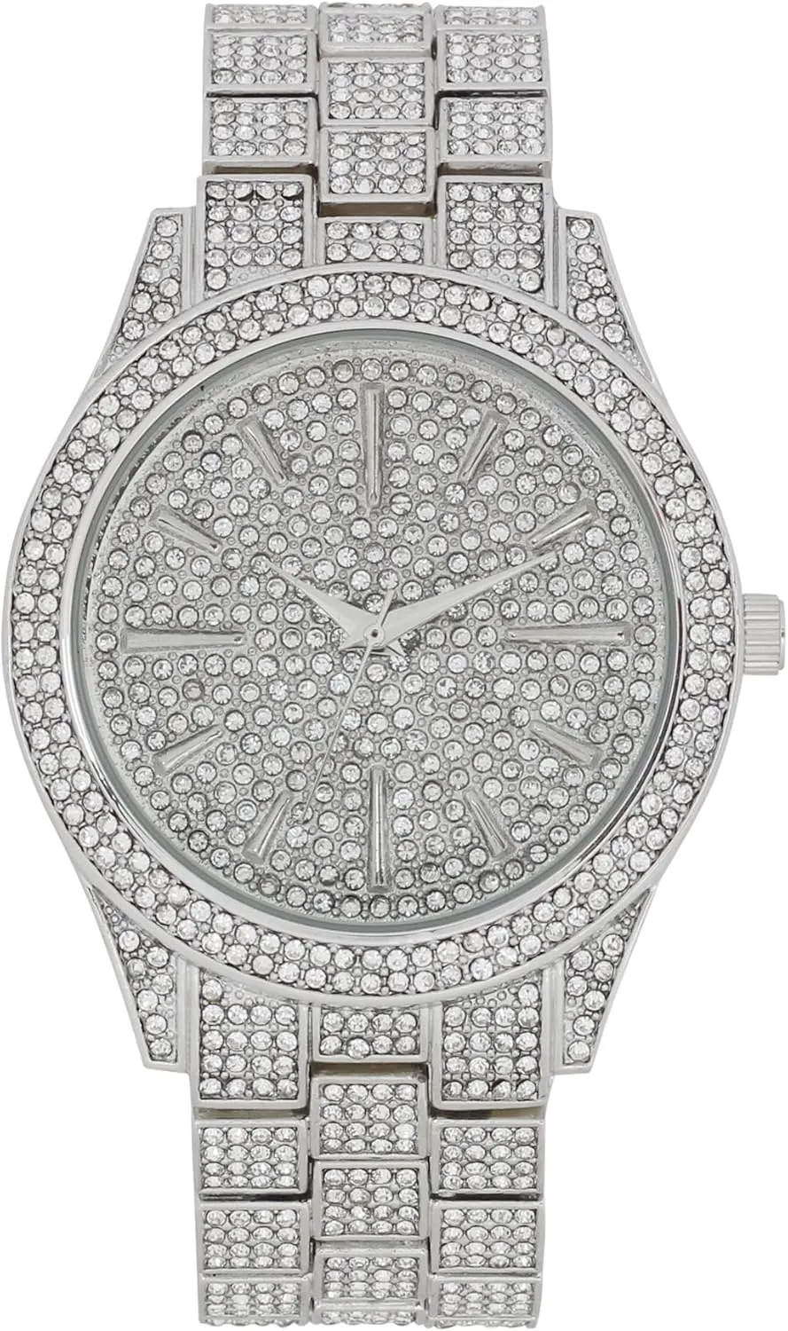 - Big Rhinestones on Trim and Elegant Baguette Time Indicators on Dial - Master Bling Designer - ST10226B Iced Mens Single Watch or Watch w/Matching Rolly or Cuban Hip Hop Bracelet - broadcast confederacy glamorous affection Your Choice! 