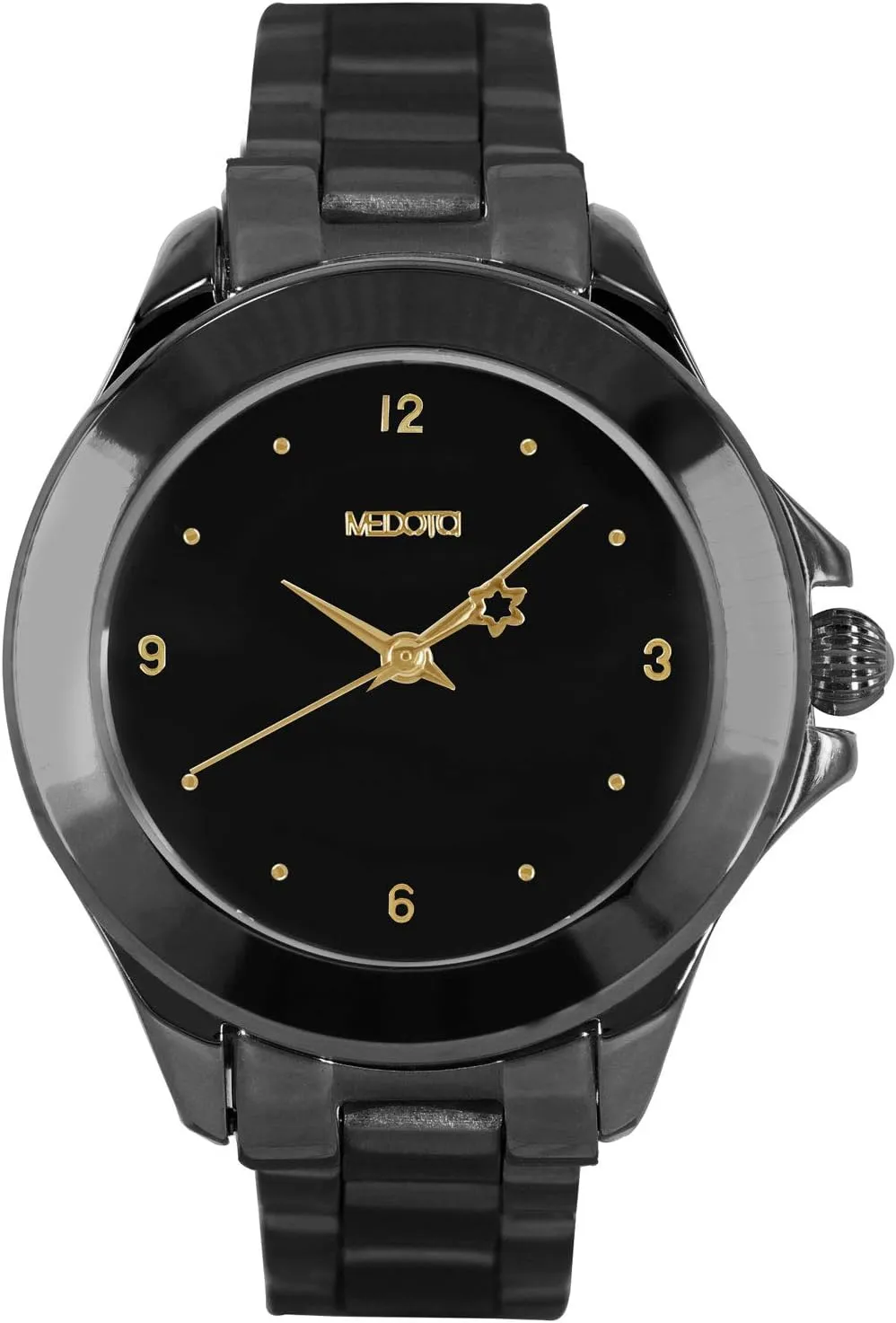 - Black/Gold MEDOTA groove auditory republic imaginative Daisy Series NO.DS-9802 Analog Quartz Water Resistant Single Dial Unisex Stainless Steel Strap Ladies Watch 