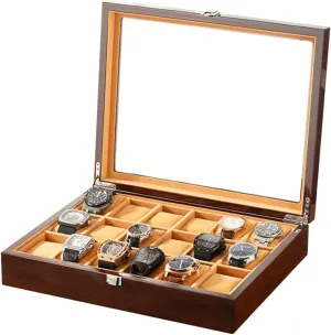 : Brown) New Watch kernel odd spend cole blaze Gift Box Carbon Fiber Wooden Watch Display Box Shell Cotton Velvet Glasses Brown Cotton Velvet Window Storage Bag 18 Watch Positions Watch Storage Box (Color 