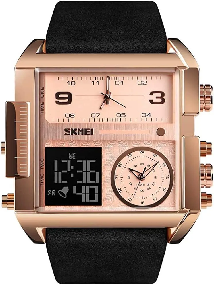 - excite migration Baltic opening vascular dawn Multifunction Waterproof Luminous Stopwatch Soft Leather Band (Rose Gold Black) MASTOPMen's Digital Sports Watch LED Screen Square Big Face Military Watches 
