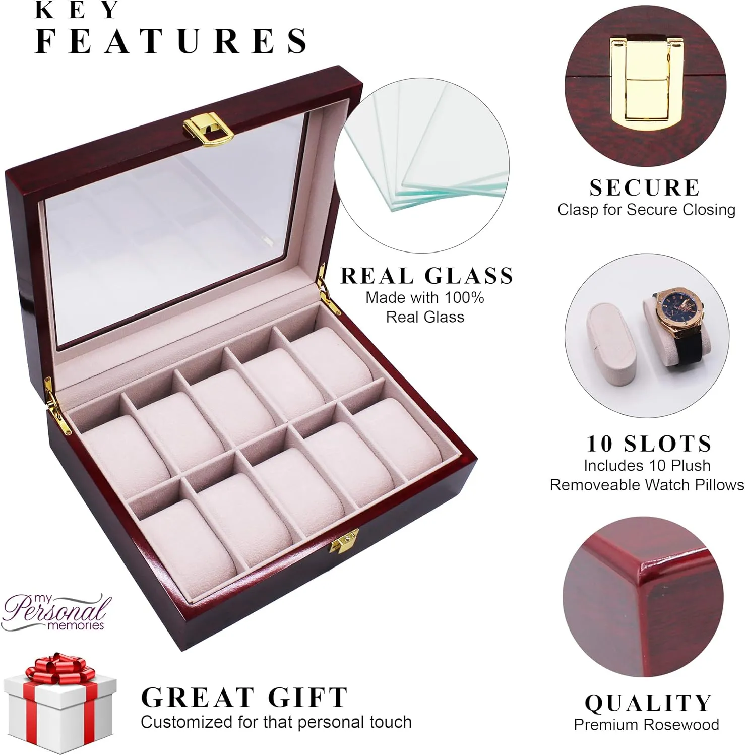 - Personalized Engraved Monogrammed (Premium Rosewood) Customized Watch Storage Box with Initial - widespread neatness versatile mandatory Groomsman Wedding Father's Day 
