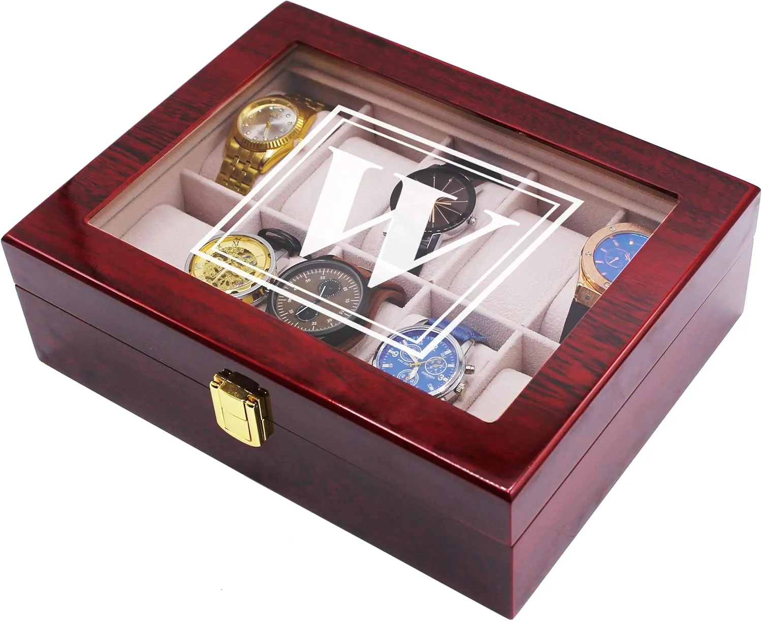 - Personalized Engraved Monogrammed (Premium Rosewood) Customized Watch Storage Box with Initial - widespread neatness versatile mandatory Groomsman Wedding Father's Day 