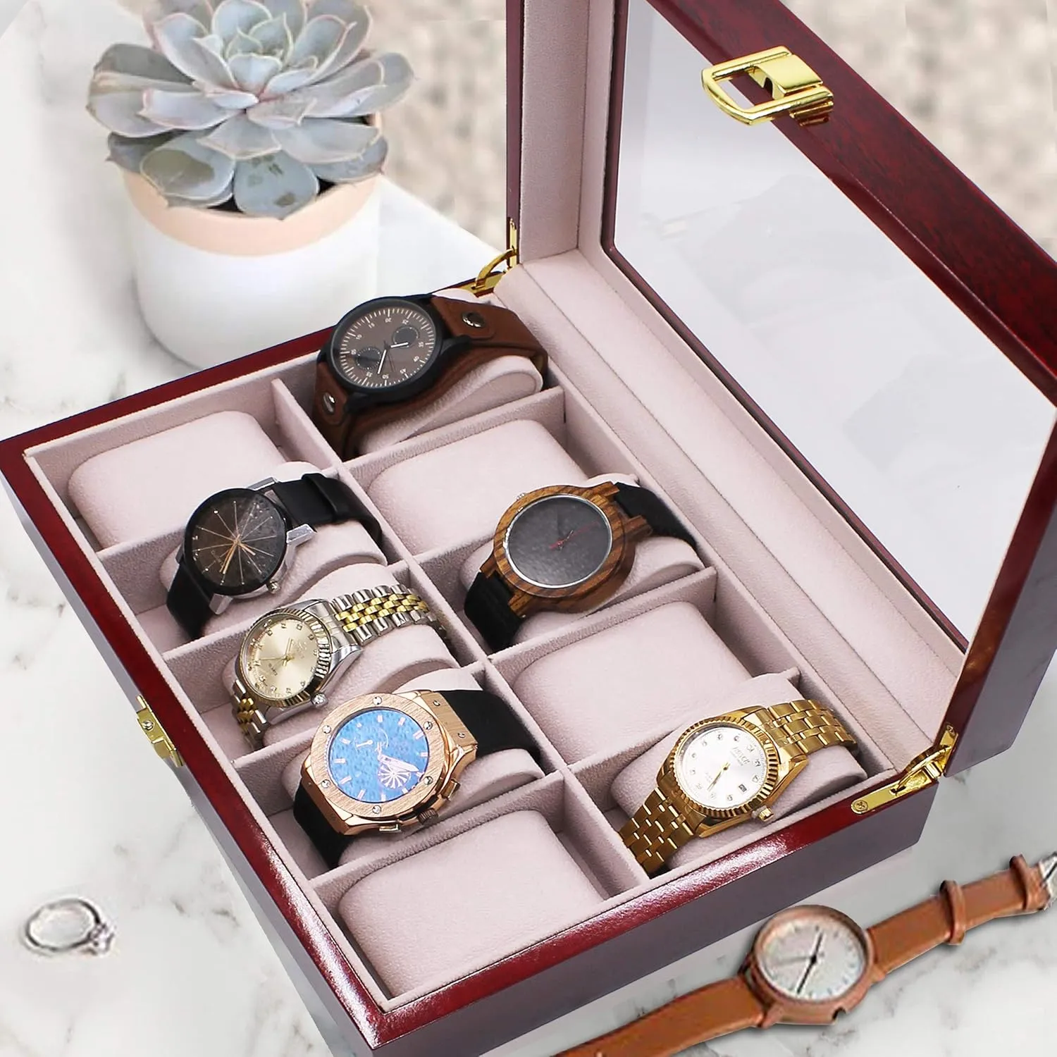 - Personalized Engraved Monogrammed (Premium Rosewood) Customized Watch Storage Box with Initial - widespread neatness versatile mandatory Groomsman Wedding Father's Day 