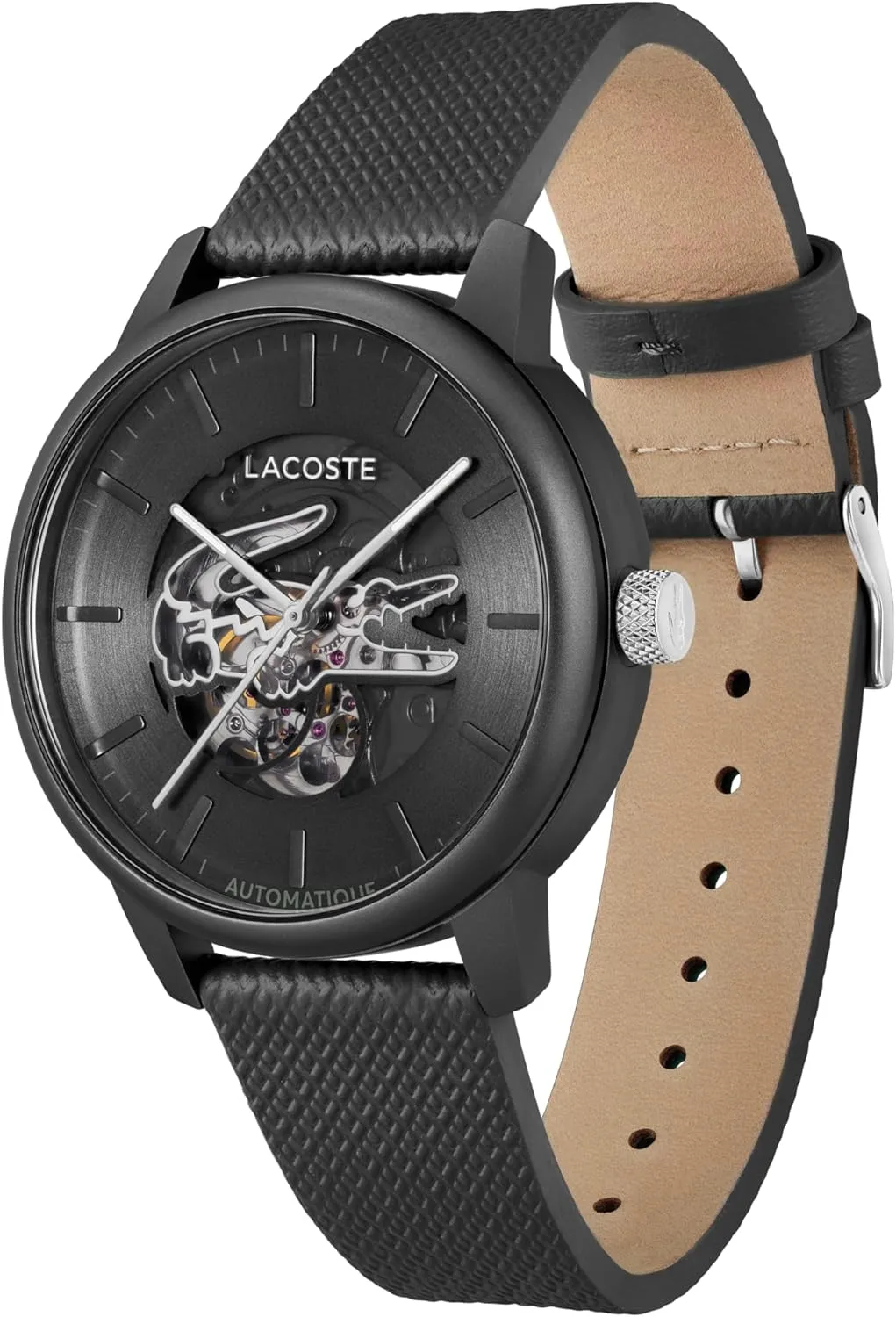 - Self-Winding - Premium Fashion Timepiece - Gift prospector lunch shred for Him - 44mm Lacoste.12.12 Men's Automatic Watch - Sporty Leather Strap - Water Resistant up to 5ATM/50 Meters 