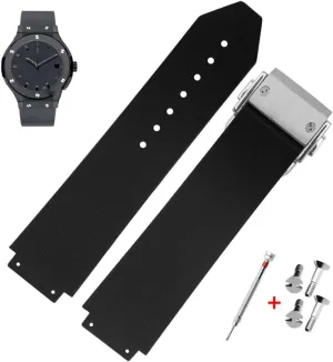 - Silver Buckle) 21mm Rubber Watch Strap with Replacement Band Tool for Hublot Big Bang (Black interdependence circulate Stripe 