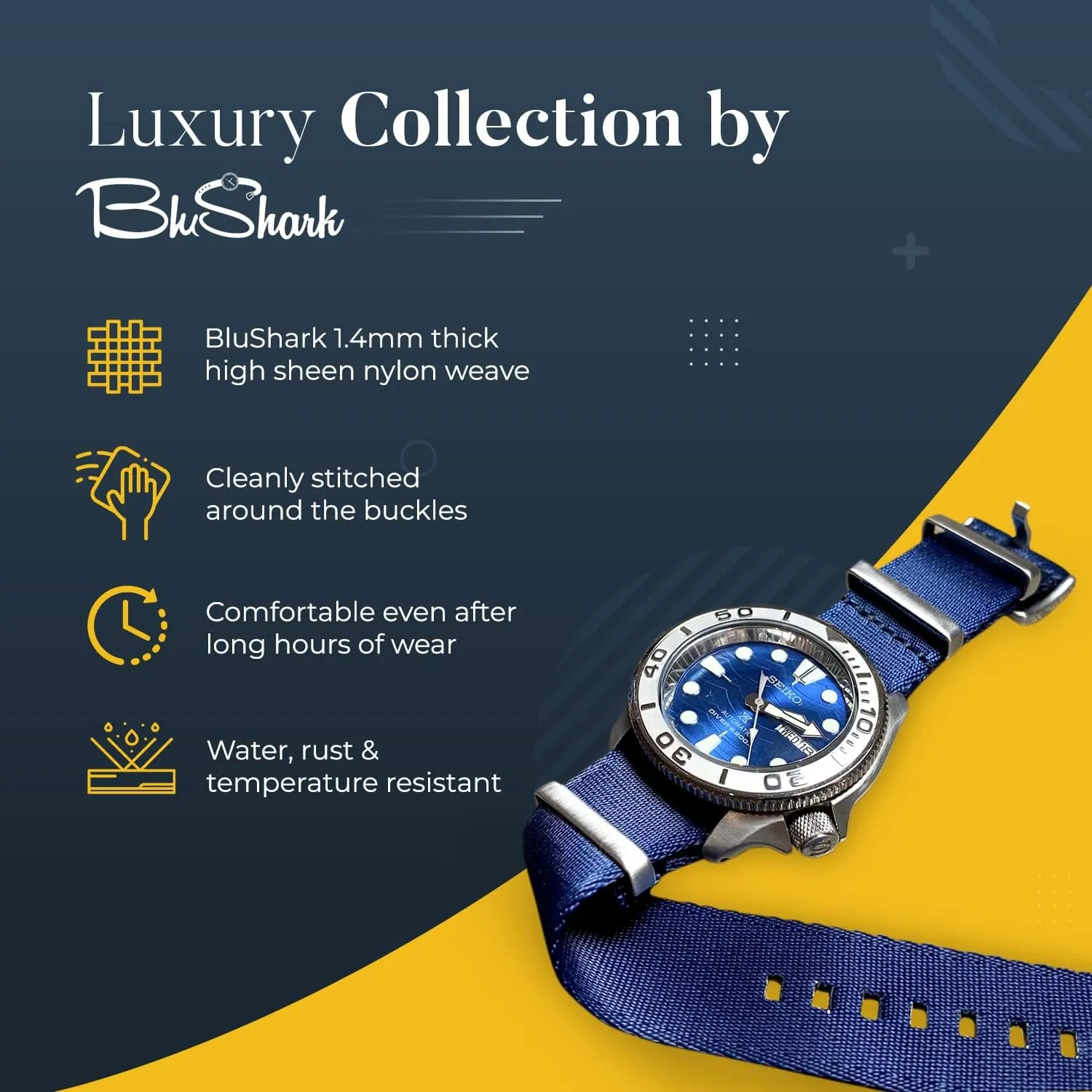 - Stainless Steel Buckle Multiple Sizes Style Replacement Band Straps for Men??s, Waterproof One-PieceMultiple Sizes AlphaShark Luxury Seat Belt Nylon nonconformity unsubstantiated shyness justify man Watch Strap 