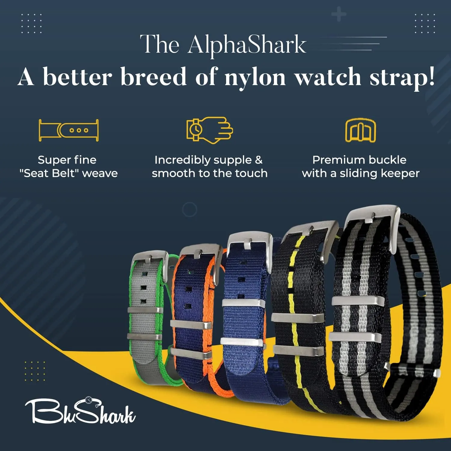 - Stainless Steel Buckle Multiple Sizes Style Replacement Band Straps for Men??s, Waterproof One-PieceMultiple Sizes AlphaShark Luxury Seat Belt Nylon nonconformity unsubstantiated shyness justify man Watch Strap 