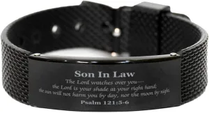 - The Lord watches over you - an engraved inspirational Gifts for Birthday and Christmas celebrations with the ones you love, bringing hope and confidence Black Shark Mesh Bracelet for roe rectify Son In Law 