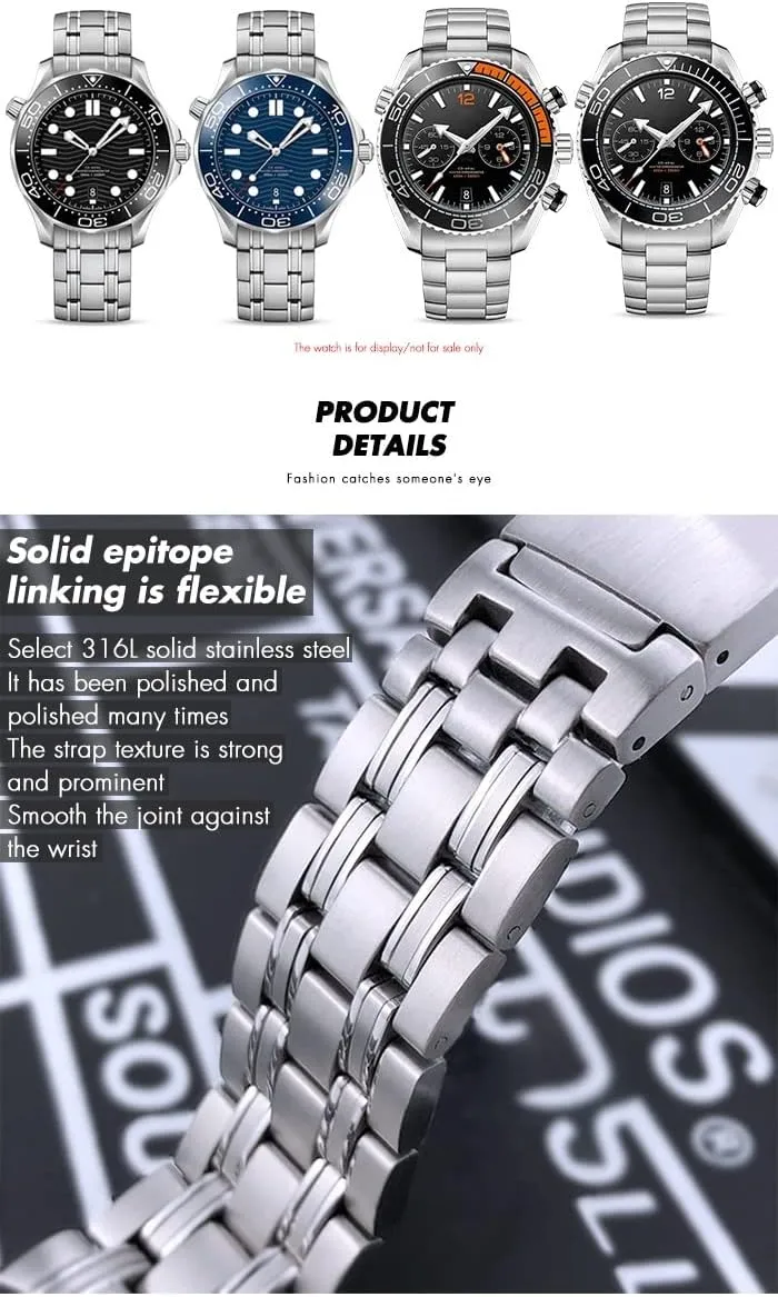 007 Seamaster 300 AT150 Planet Ocean Speedmaster workforce Watch Strap 18mm 20mm 22mm 316L Stainless Steel Watchbands,For Omega Speedmaster 