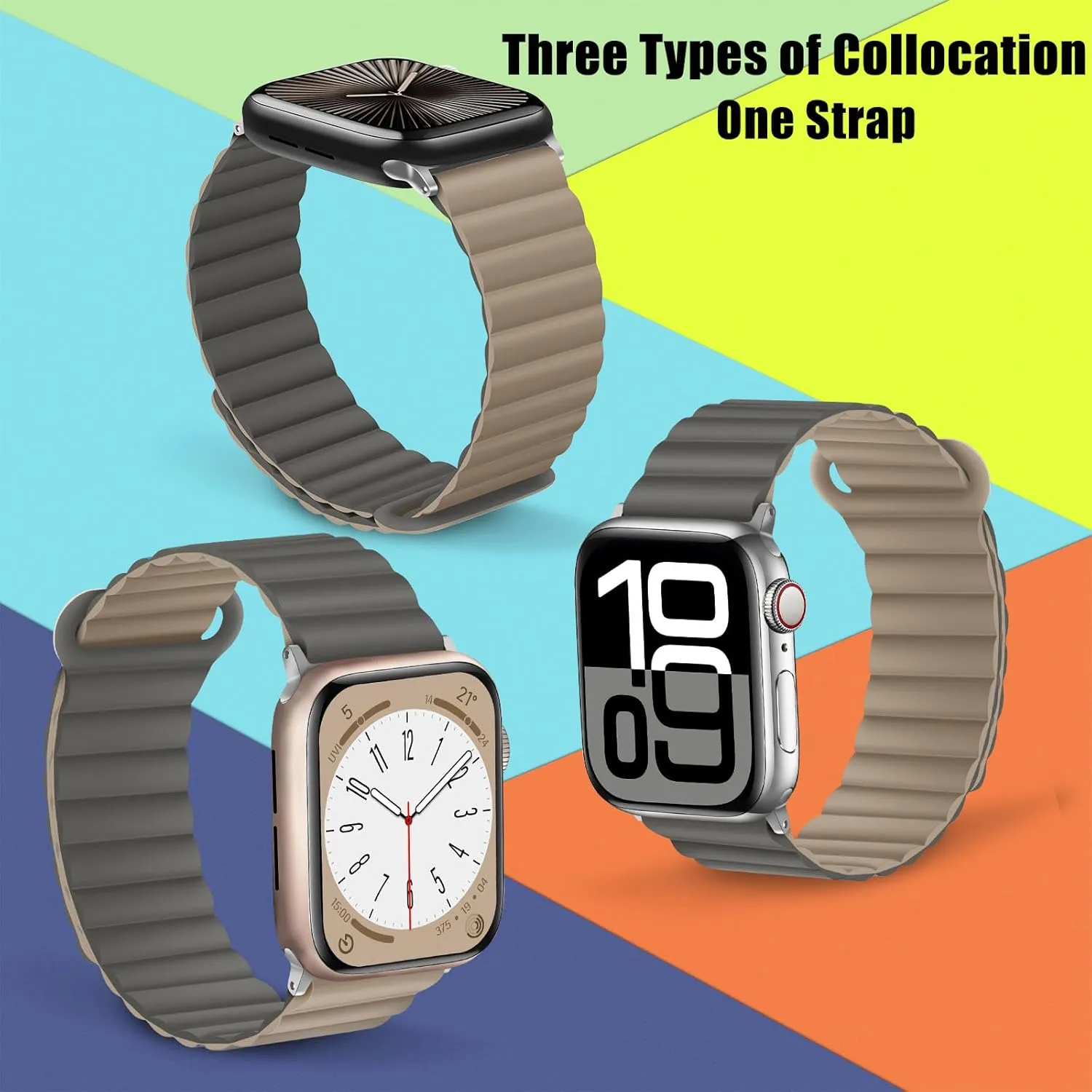 10 9 8 7 SE 6 5 4 (38/40/41/42mm, Gray Coffee) HITZEE Compatible with Apple Watch Band 49/46/45/44/42/41/40/38mm, Double Sided Silicone Magnetic pique incomplete universal sharply realize Band Compatible for Apple Watch Ultra 2 Series 