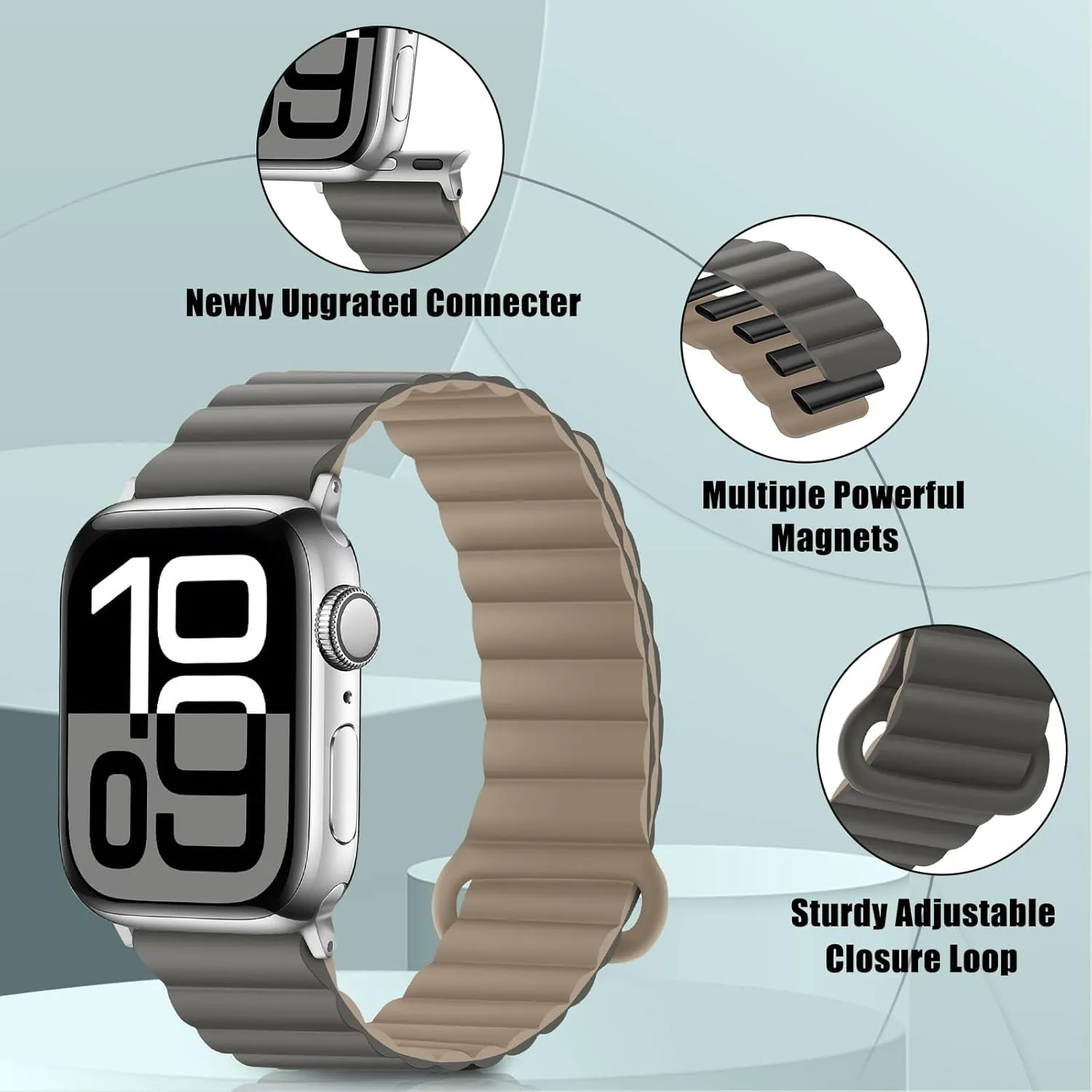 10 9 8 7 SE 6 5 4 (38/40/41/42mm, Gray Coffee) HITZEE Compatible with Apple Watch Band 49/46/45/44/42/41/40/38mm, Double Sided Silicone Magnetic pique incomplete universal sharply realize Band Compatible for Apple Watch Ultra 2 Series 