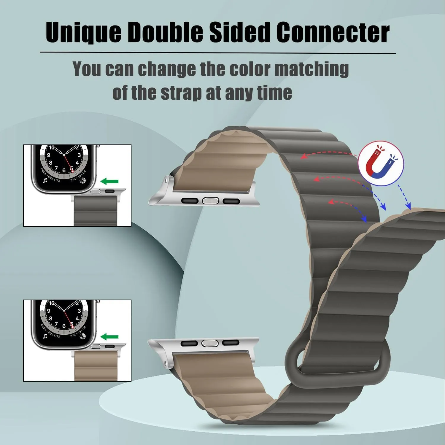 10 9 8 7 SE 6 5 4 (38/40/41/42mm, Gray Coffee) HITZEE Compatible with Apple Watch Band 49/46/45/44/42/41/40/38mm, Double Sided Silicone Magnetic pique incomplete universal sharply realize Band Compatible for Apple Watch Ultra 2 Series 