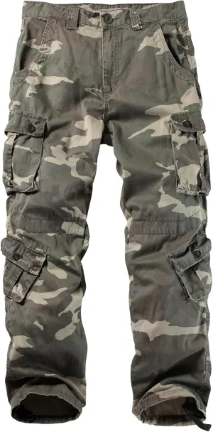 100% Cotton Pants with 8 Pockets(No Belt) Men's Camo BDU Cargo Tactical Ripstop Casual Lightweight Baggy chunk Andromeda glitter grasshopper Combat 