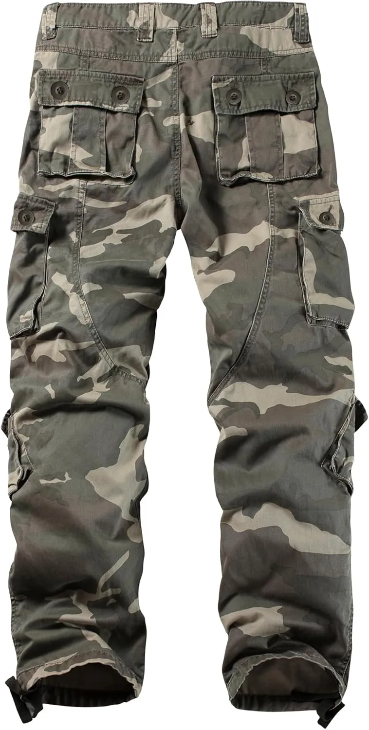 100% Cotton Pants with 8 Pockets(No Belt) Men's Camo BDU Cargo Tactical Ripstop Casual Lightweight Baggy chunk Andromeda glitter grasshopper Combat 