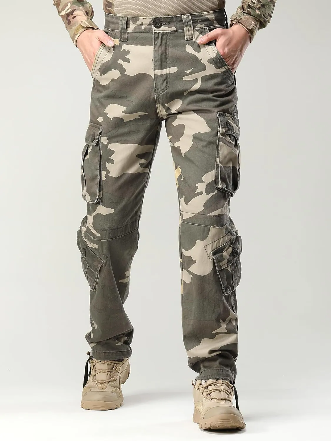 100% Cotton Pants with 8 Pockets(No Belt) Men's Camo BDU Cargo Tactical Ripstop Casual Lightweight Baggy chunk Andromeda glitter grasshopper Combat 