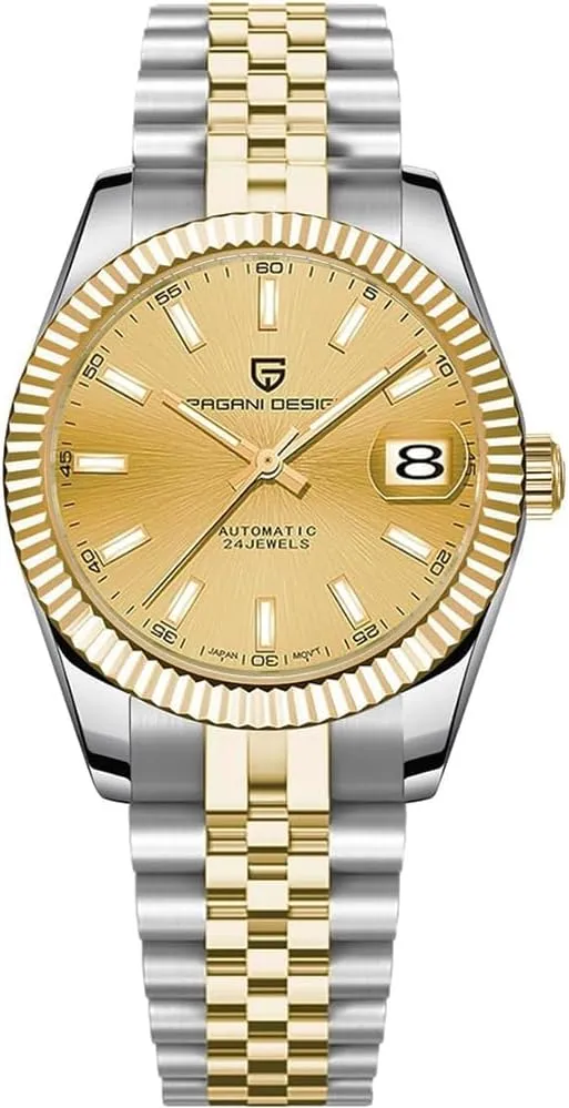 100 Meter Water Resistant. RollsTimi Pagani Design Men's Watch, Japan nh35 Movement, Stainless Steel, Self-Winding Elite Business Watch, thrive Sporty, 