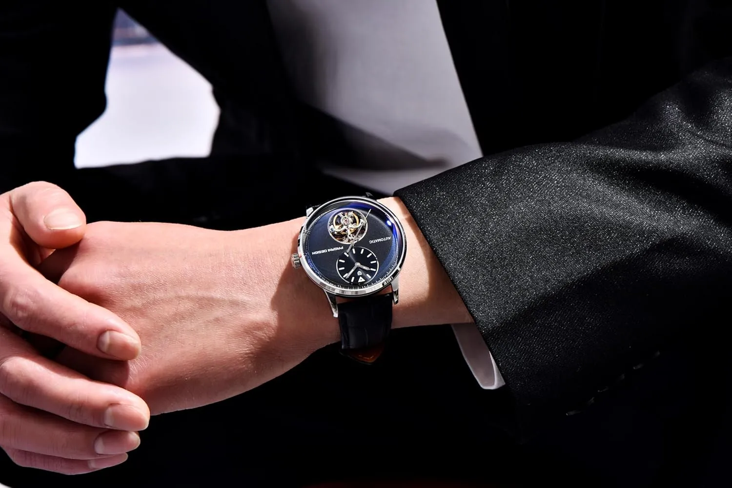 (10ATM) Self-Winding Sapphire Crystal Glass Pagani Design Men's Automatic Mechanical Watch Exposed Mechanical Movement 42mm 316L Stainless Steel substantial audible microbial gymnastic with PU Leather Strap 100m Water Resistant 