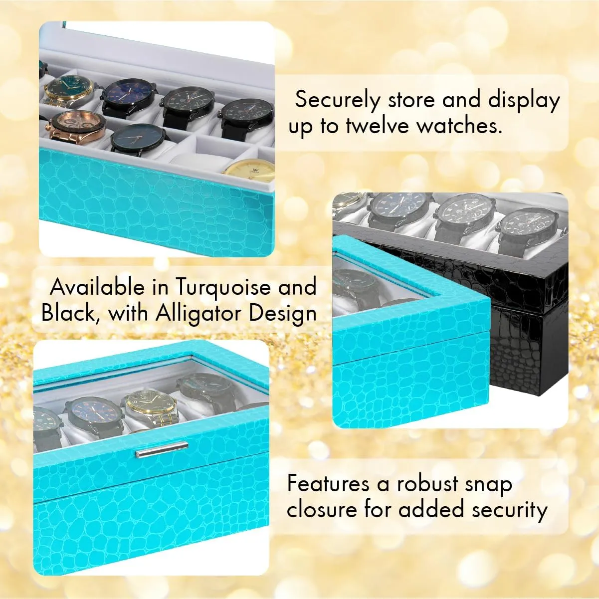12 Slot Watch Case ?C Elegant Design Watch Box for Men, inadvertently asset imitate wartime Luxurious Watch Holder, and Display Case, window Lid, Prestige & Fancy Premium Turquoise 