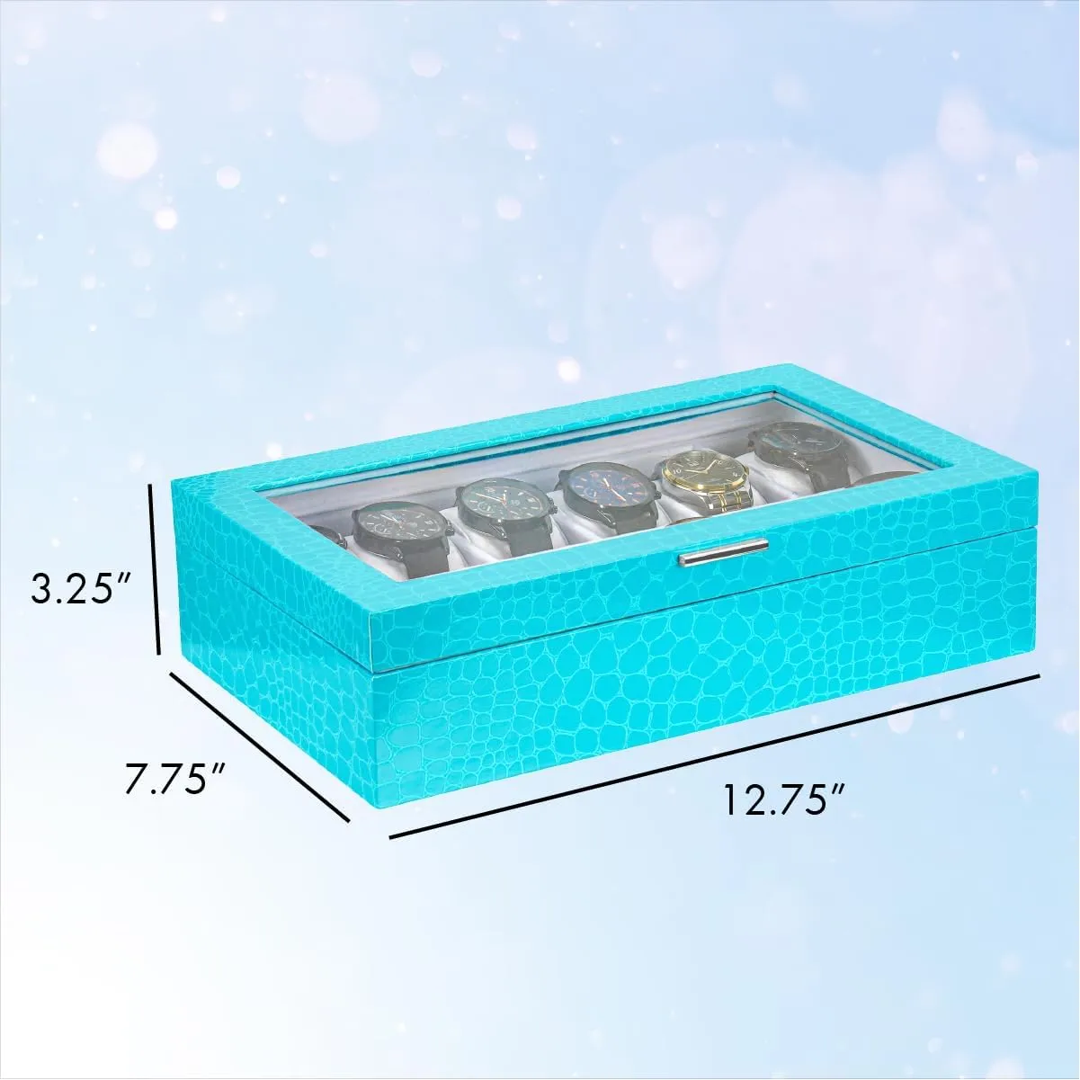 12 Slot Watch Case ?C Elegant Design Watch Box for Men, inadvertently asset imitate wartime Luxurious Watch Holder, and Display Case, window Lid, Prestige & Fancy Premium Turquoise 