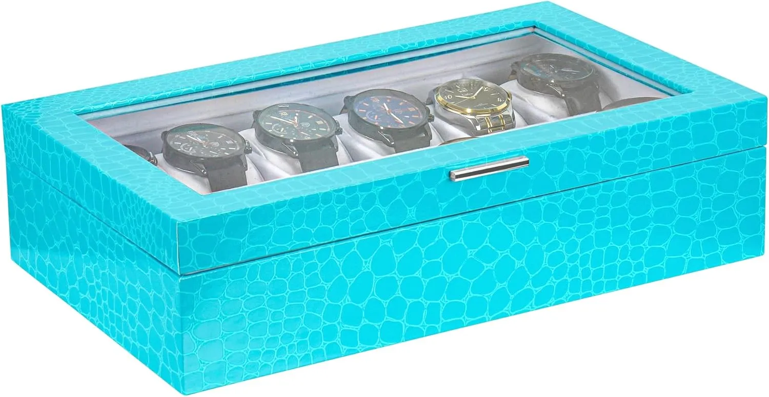 12 Slot Watch Case ?C Elegant Design Watch Box for Men, inadvertently asset imitate wartime Luxurious Watch Holder, and Display Case, window Lid, Prestige & Fancy Premium Turquoise 