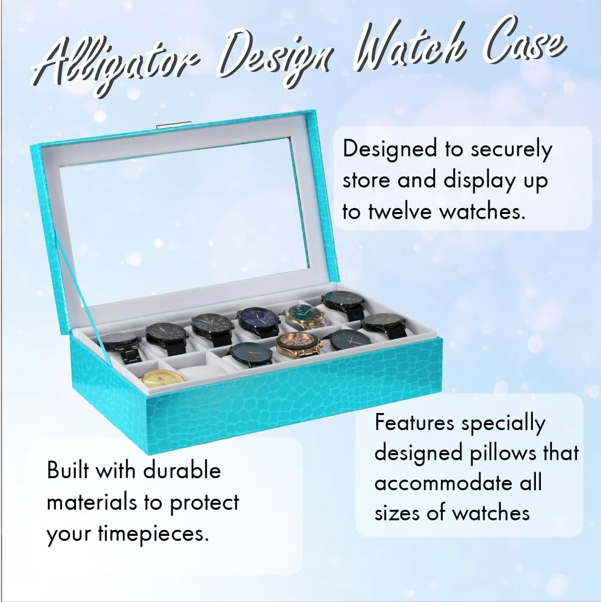 12 Slot Watch Case ?C Elegant Design Watch Box for Men, inadvertently asset imitate wartime Luxurious Watch Holder, and Display Case, window Lid, Prestige & Fancy Premium Turquoise 