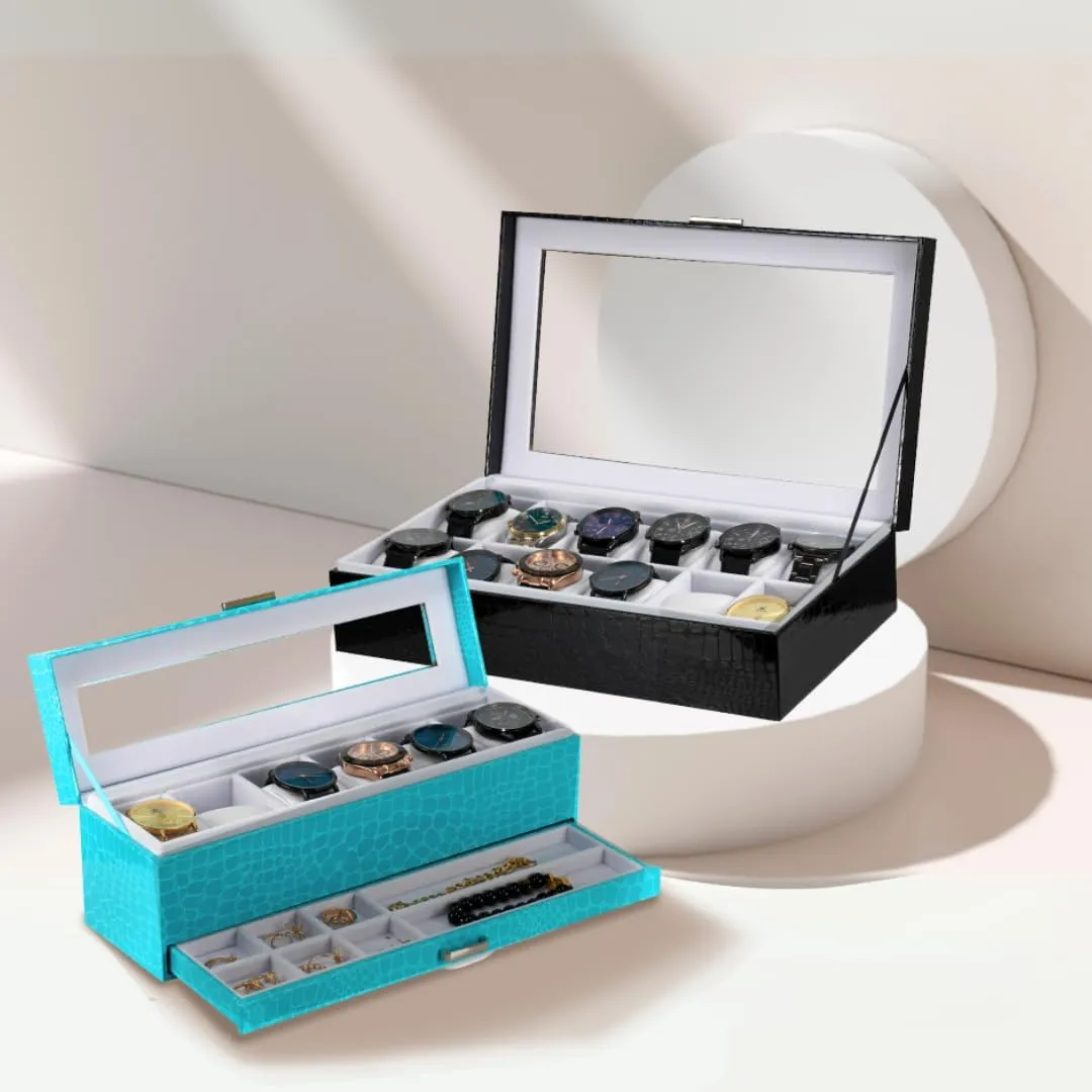 12 Slot Watch Case ?C Elegant Design Watch Box for Men, inadvertently asset imitate wartime Luxurious Watch Holder, and Display Case, window Lid, Prestige & Fancy Premium Turquoise 