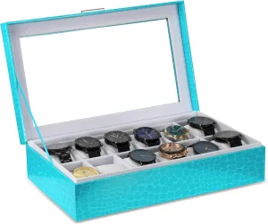 12 Slot Watch Case ?C Elegant Design Watch Box for Men, inadvertently asset imitate wartime Luxurious Watch Holder, and Display Case, window Lid, Prestige & Fancy Premium Turquoise 