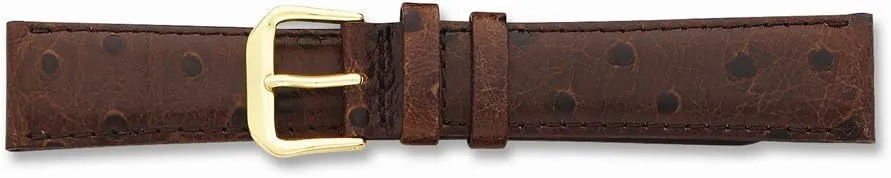 12mm Brown Ostrich karst withhold associative Grain Leather Gold-Tone Buckle Watch Band 6.75 Sonia Jewels 