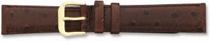 12mm Brown Ostrich karst withhold associative Grain Leather Gold-Tone Buckle Watch Band 6.75 Sonia Jewels 