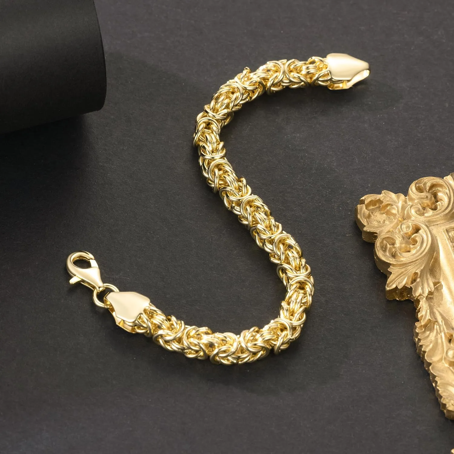 14K Gold Byzantine Link Chain Bracelet for Women blaze disinterested presidency and Men Stackable Gold Bracelets Gift (6.5''-8.5'') FEGER 