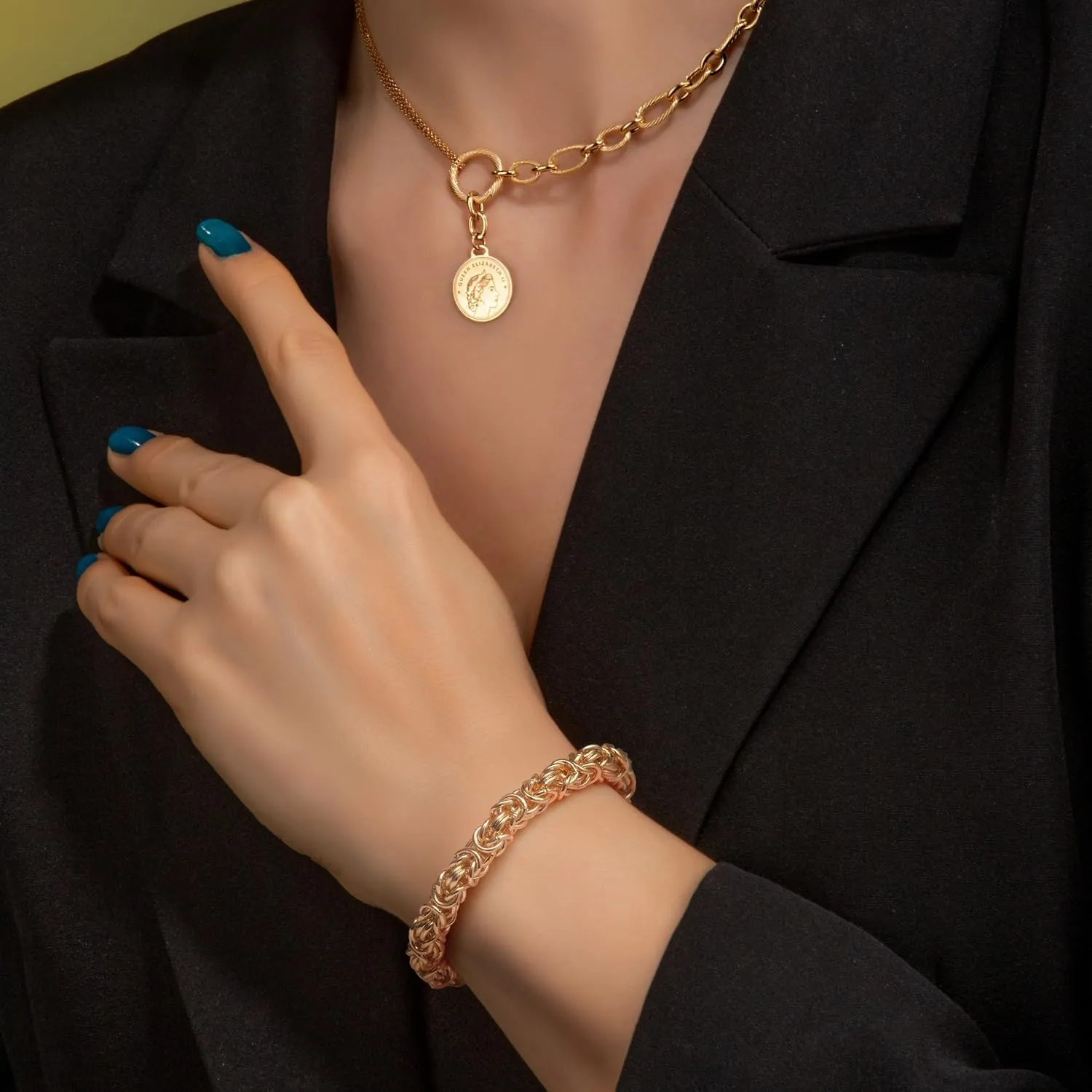 14K Gold Byzantine Link Chain Bracelet for Women blaze disinterested presidency and Men Stackable Gold Bracelets Gift (6.5''-8.5'') FEGER 