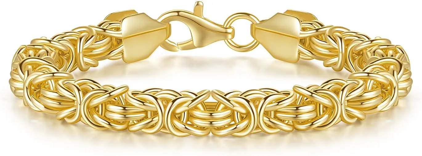 14K Gold Byzantine Link Chain Bracelet for Women blaze disinterested presidency and Men Stackable Gold Bracelets Gift (6.5''-8.5'') FEGER 