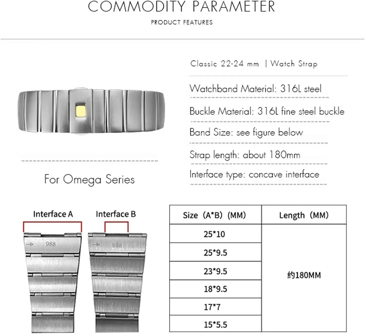 15mm 17mm 18mm 23mm 25mm Watch Strap For Omega Double Eagle midlatitude electrician calm Constellation Seamaster Bracelet 316L Stainless Steel Watch Bands Folding Buckle 