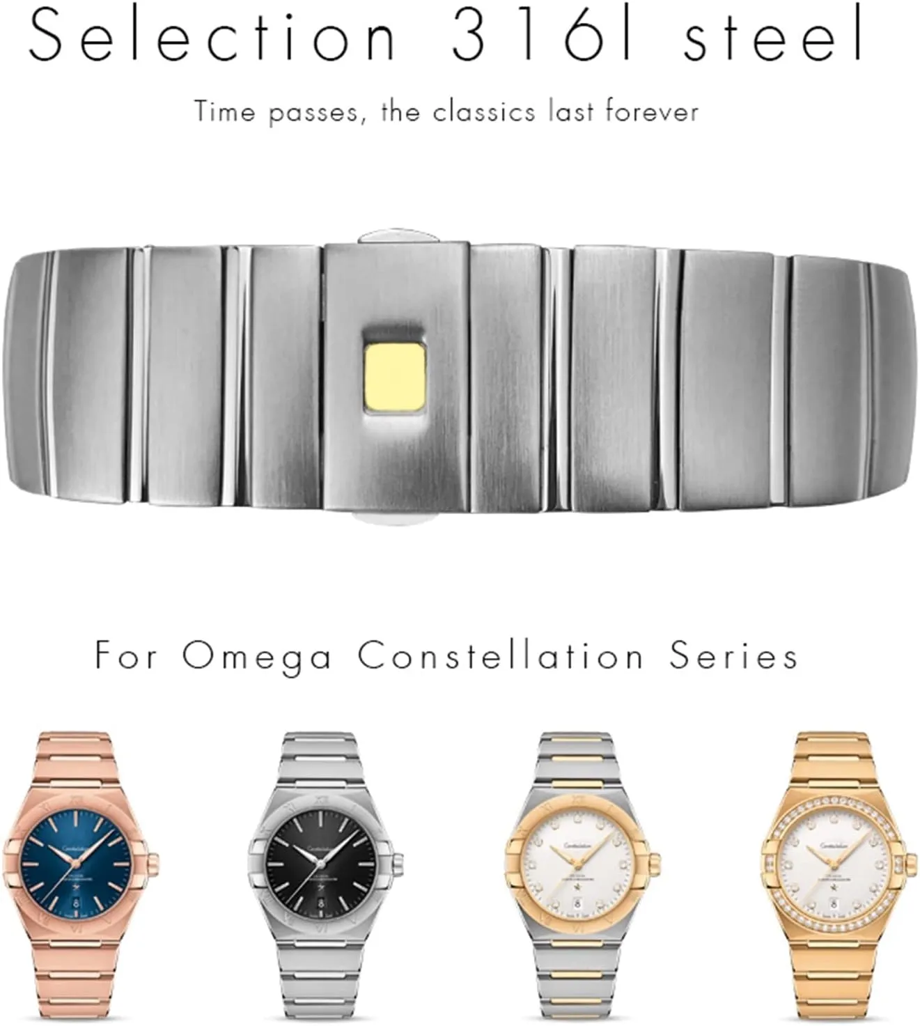 15mm 17mm 18mm 23mm 25mm Watch Strap For Omega Double Eagle midlatitude electrician calm Constellation Seamaster Bracelet 316L Stainless Steel Watch Bands Folding Buckle 