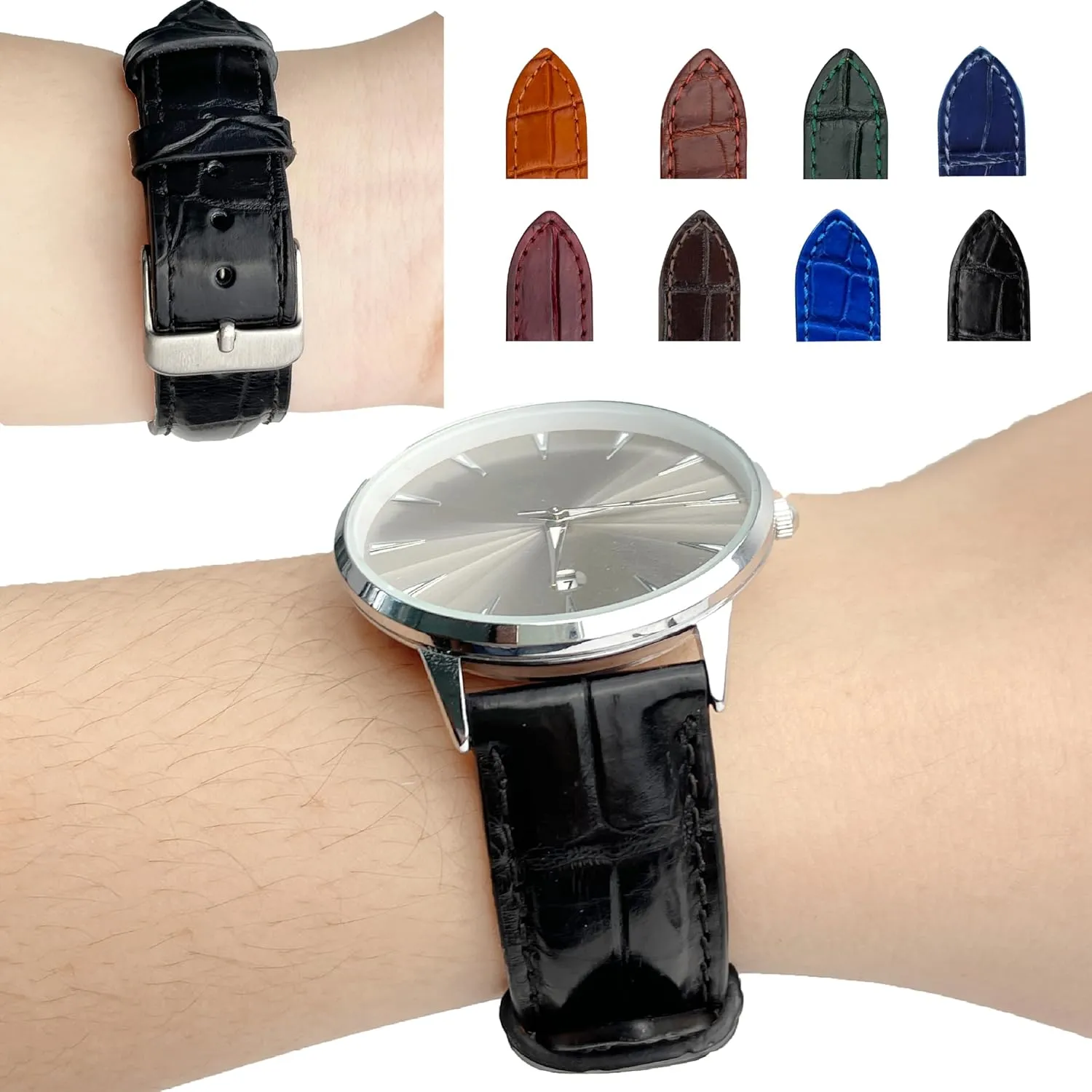 18mm 19mm 20mm 21mm 22mm 24mm Handmade AIIi-gator Watch Band Men Quick Release Croc Premium Leather Watch fiber Strap Replacement Black Buckle Bespoke 