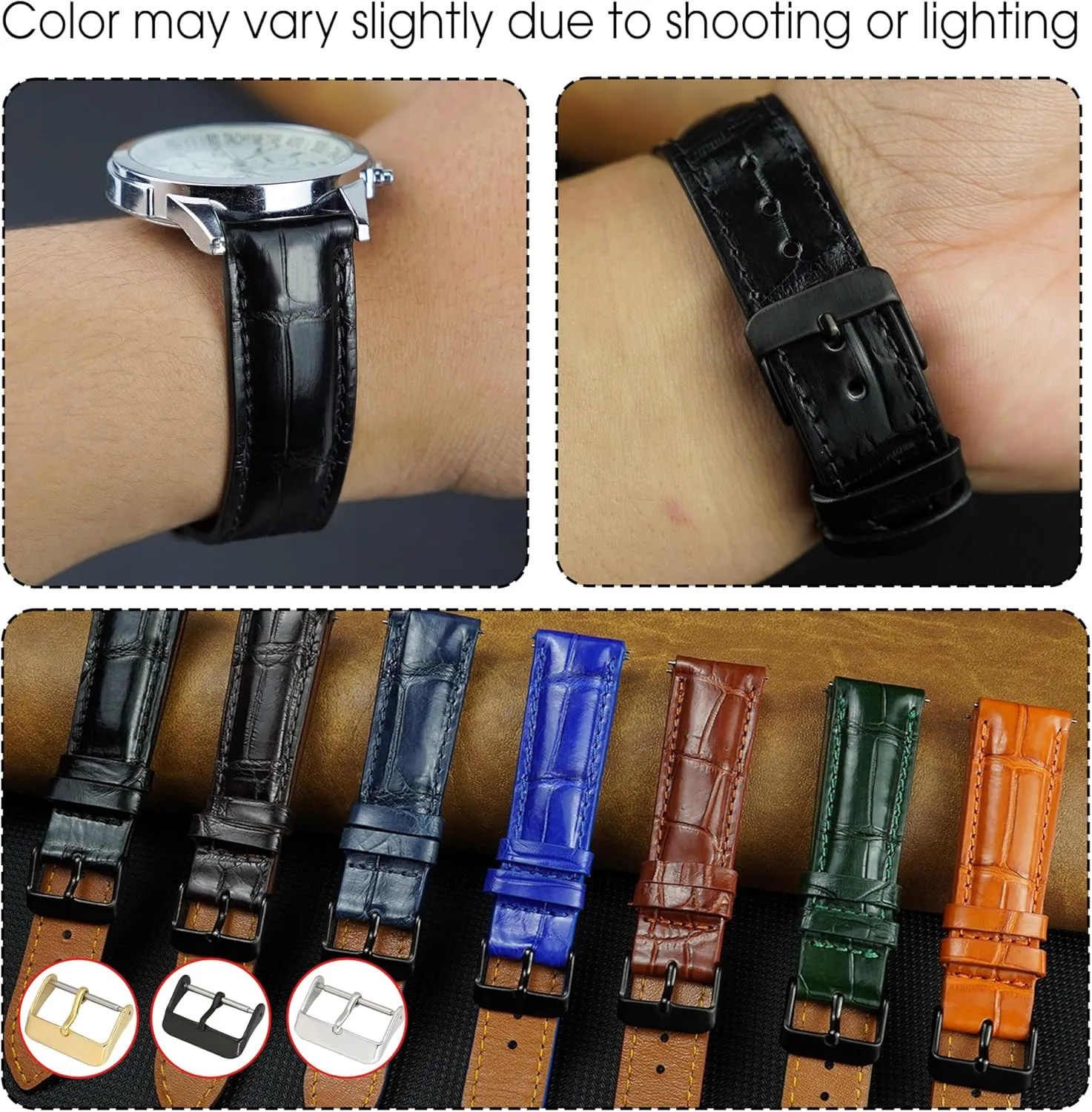 18mm 19mm 20mm 21mm 22mm 24mm Handmade AIIi-gator Watch Band Men Quick Release Croc Premium Leather Watch fiber Strap Replacement Black Buckle Bespoke 