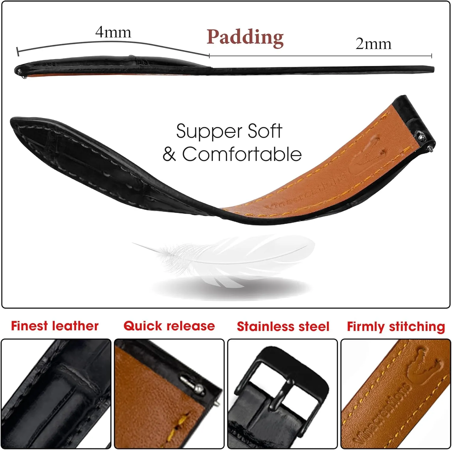 18mm 19mm 20mm 21mm 22mm 24mm Handmade AIIi-gator Watch Band Men Quick Release Croc Premium Leather Watch fiber Strap Replacement Black Buckle Bespoke 