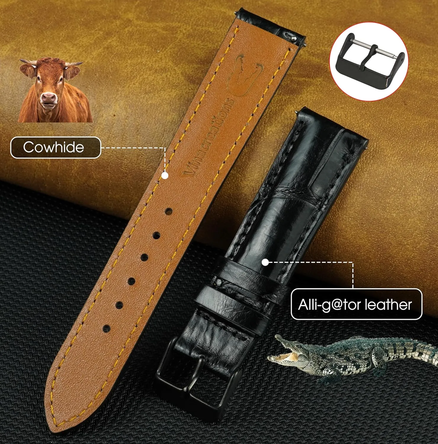 18mm 19mm 20mm 21mm 22mm 24mm Handmade AIIi-gator Watch Band Men Quick Release Croc Premium Leather Watch fiber Strap Replacement Black Buckle Bespoke 