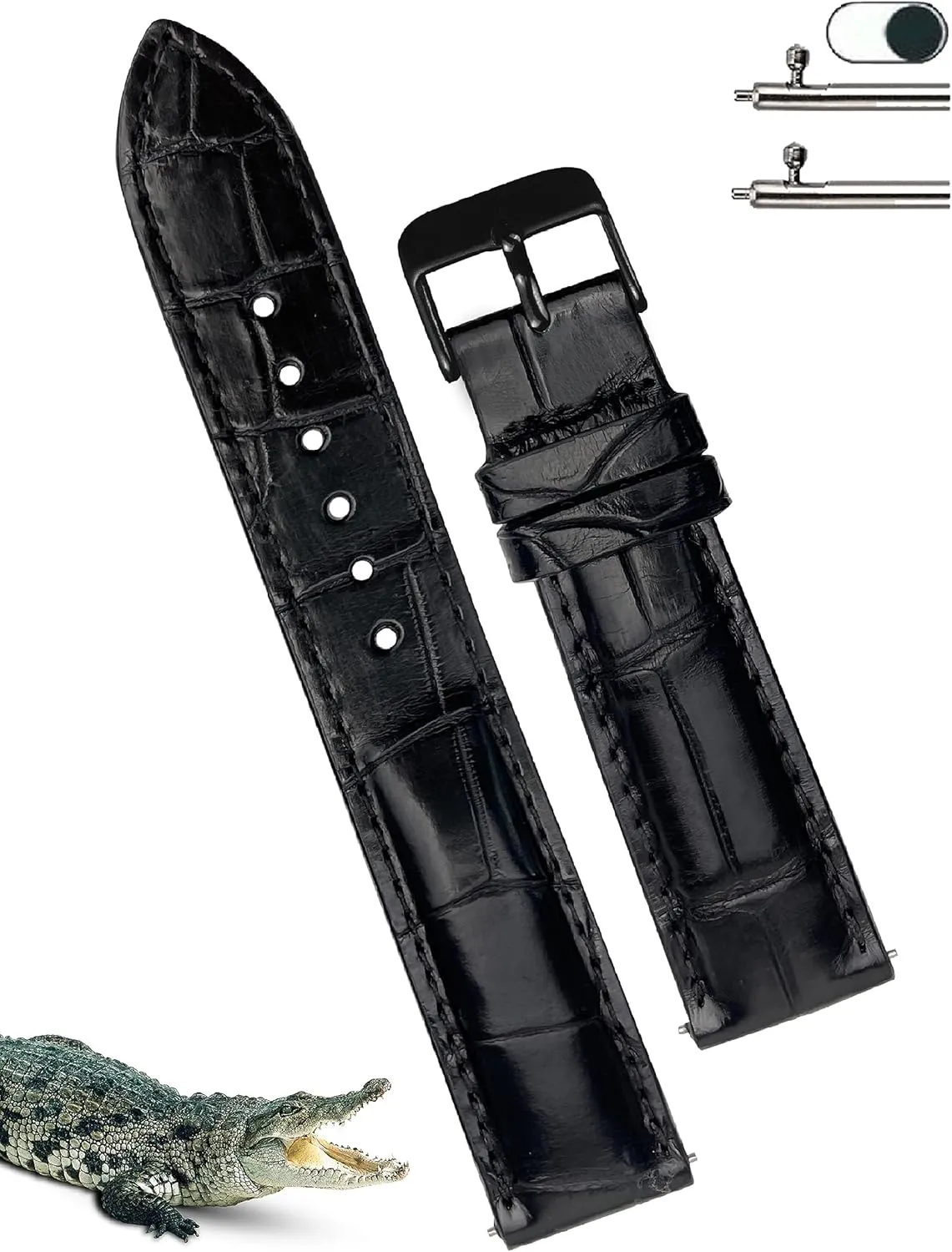 18mm 19mm 20mm 21mm 22mm 24mm Handmade AIIi-gator Watch Band Men Quick Release Croc Premium Leather Watch fiber Strap Replacement Black Buckle Bespoke 