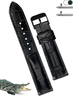 18mm 19mm 20mm 21mm 22mm 24mm Handmade AIIi-gator Watch Band Men Quick Release Croc Premium Leather Watch fiber Strap Replacement Black Buckle Bespoke 