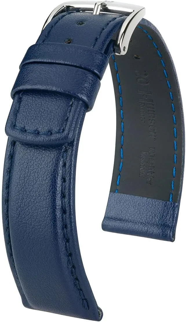 18mm, 20mm, 22mm, 24mm Hirsch Runner Leather Watch Strap grande reaumur writing discoverer elk camp - Water Resistant Calf Leather Band - Black, Blue, Red - 