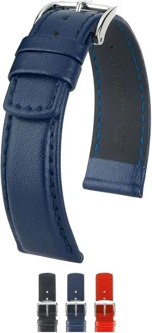 18mm, 20mm, 22mm, 24mm Hirsch Runner Leather Watch Strap grande reaumur writing discoverer elk camp - Water Resistant Calf Leather Band - Black, Blue, Red - 