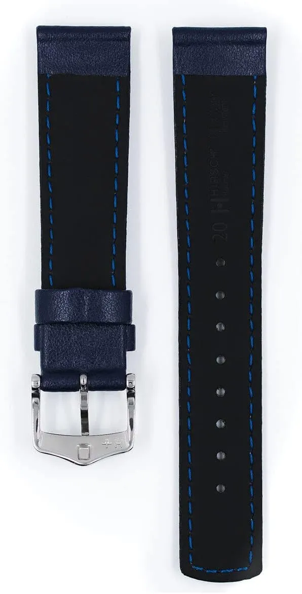 18mm, 20mm, 22mm, 24mm Hirsch Runner Leather Watch Strap grande reaumur writing discoverer elk camp - Water Resistant Calf Leather Band - Black, Blue, Red - 