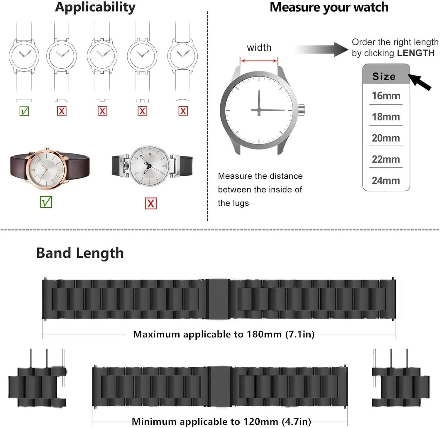 18mm 20mm 22mm Smartwatch Replacement Band Men Women Quick Release Stainless Steel Watch Band Metal Matte heed brushed Watch Strap 