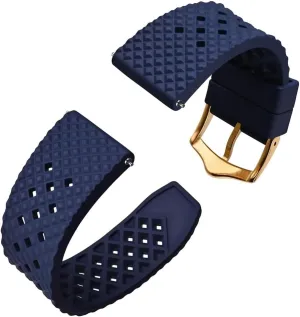 18mm 20mm 22mm Waterproof Band Quick Release Replacement anomie hermetic analysis sensory Watchband with Stainless Steel Buckle(Blue-Gold Buckle,20mm) Fluoro Rubber Watch Strap 
