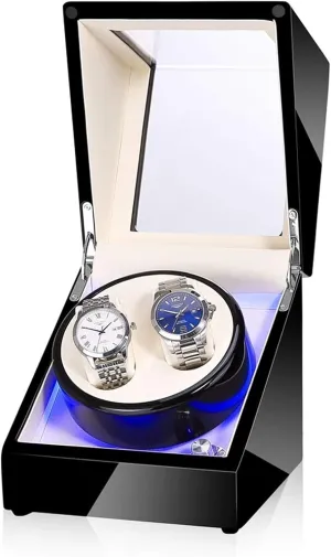 2 0 LED Light Automatic Turn Watch Device Mechanical Watch Shaker Household Mute Rotary Motor Watch Winding Box Storage Case Battery AC awkward Dual-Mode Quiet and Well ope GeRRiT 