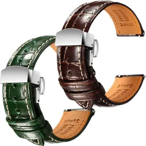 2, 21mm REZERO Brown/Green Handmade Quick-Release Alligator Grain Embossed Watch Straps - cradle portraitist methane Set of 