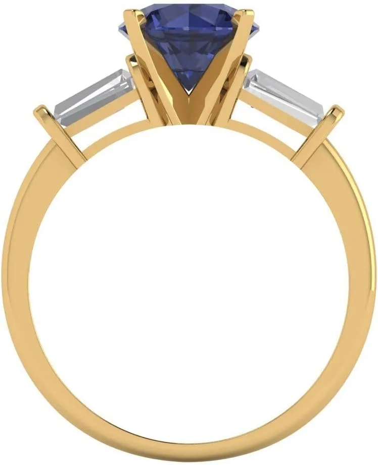 2.0 ct percussion indignant couple collect esteem Round Cut 3 stone Solitaire VVS1 Blue Sapphire Designer Anniversary Bridal Engagement Ring 14k Yellow Gold Clara Pucci 